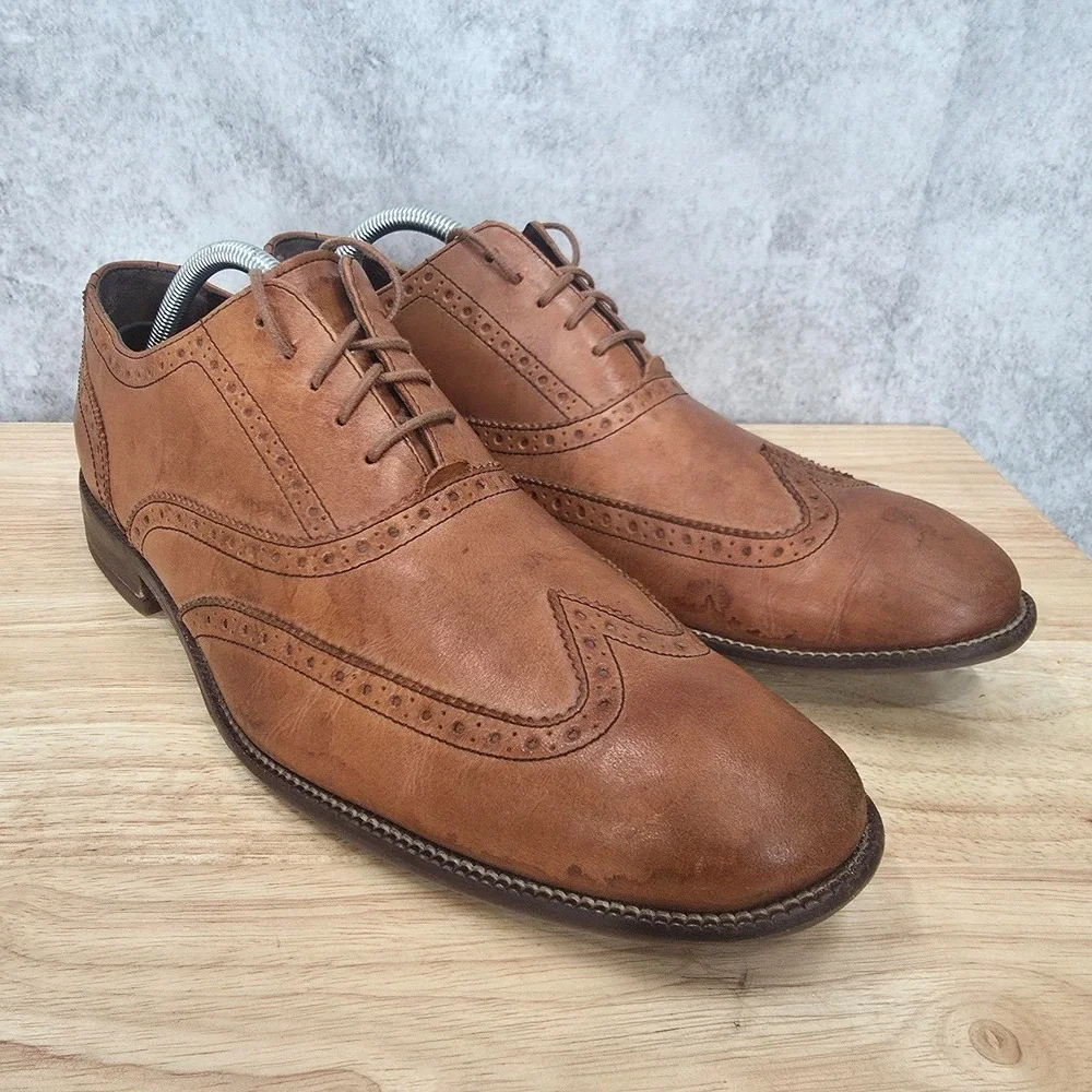 Cole Haan Williams Derby Shoes Mens 10.5 Tan Leather Wingtip Brogue Oxford